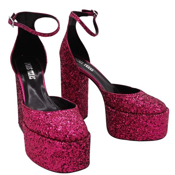 Paris Texas Dalilah Magenta Glitter High Heel Platform Pumps Size 37.5 - Picture 1 of 10